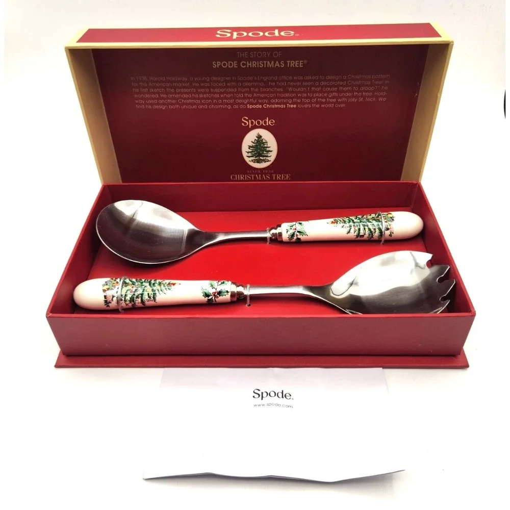 Spode Christmas Tree Salad Servers Set New in Original Box Hostess Gift